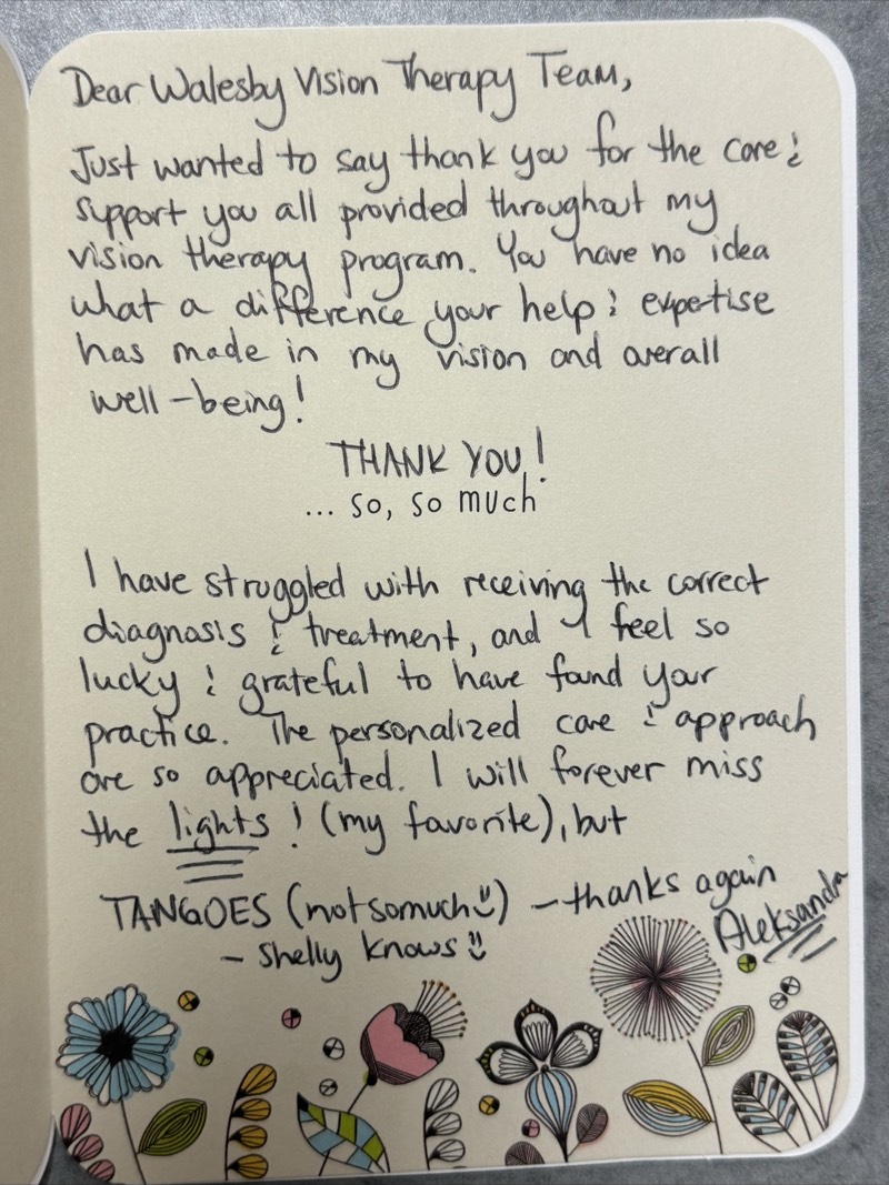Aleksandra's handwritten thank-you card
