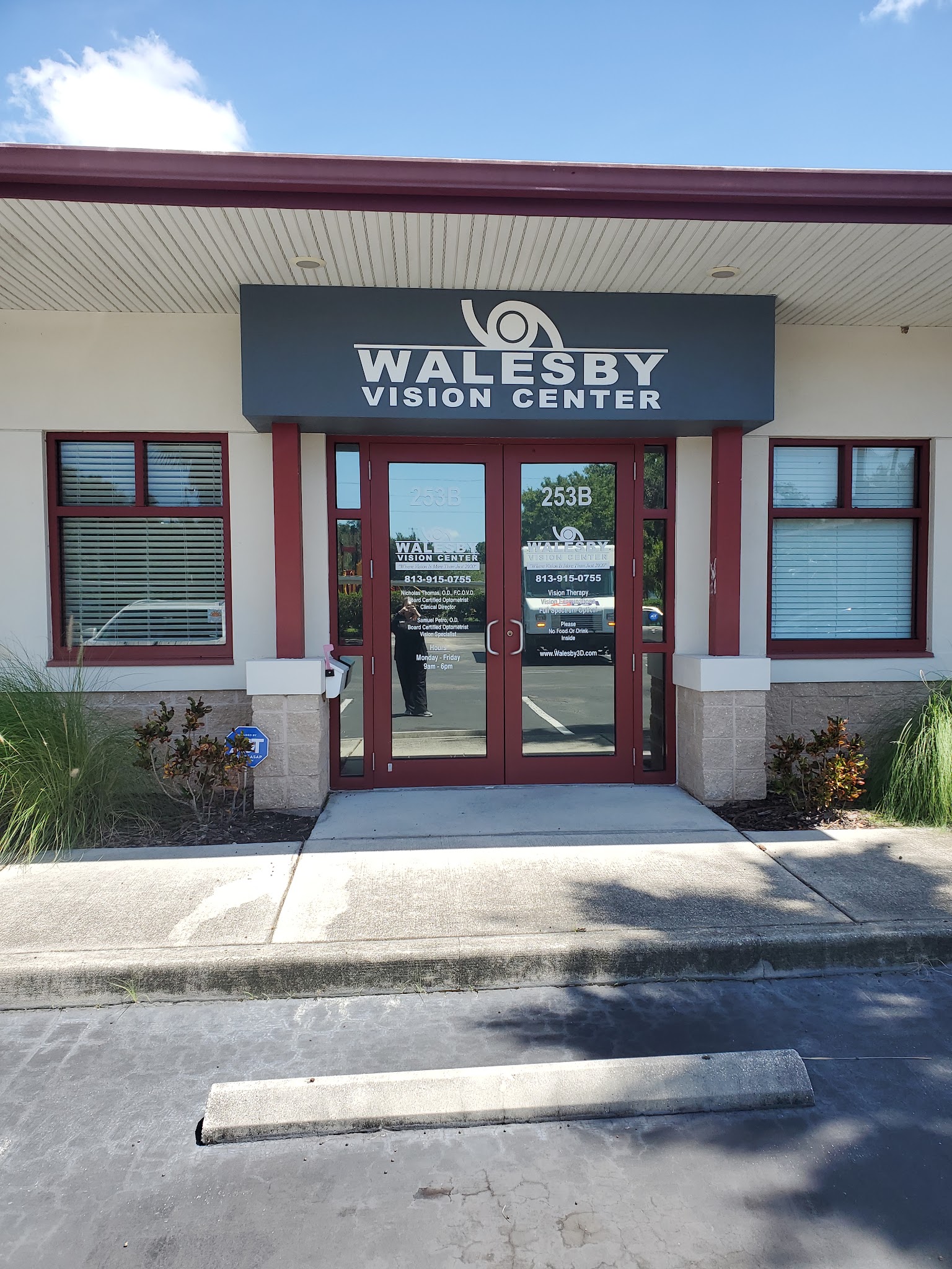 The Walesby Vision Center entrance with signage at the Oldsmar office