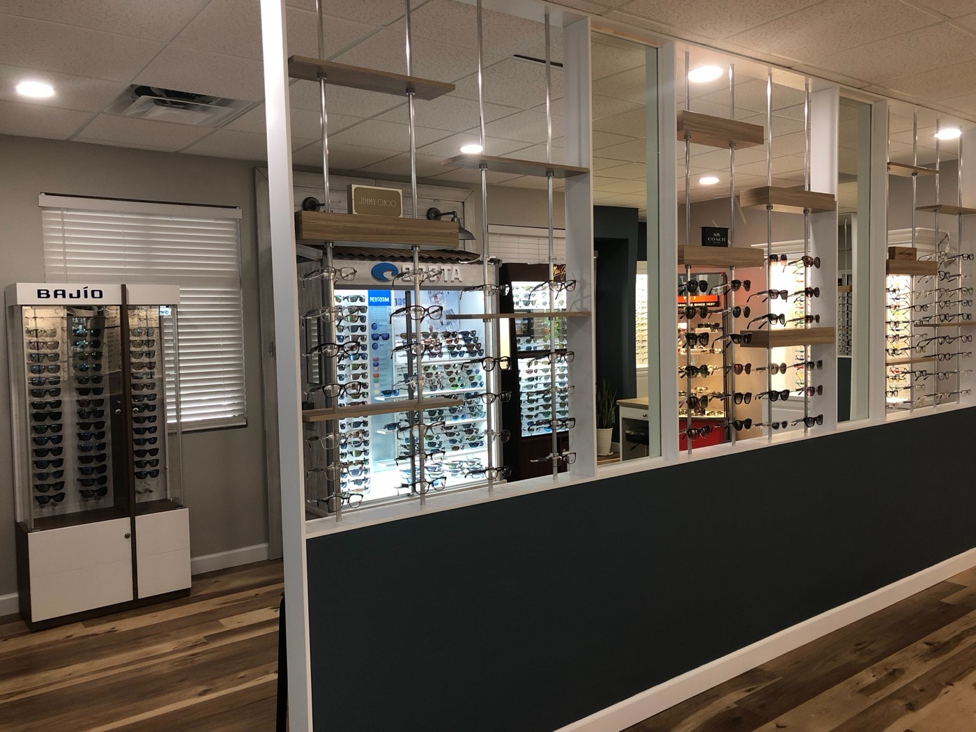 Designer frame and sunglass displays at the Walesby optical